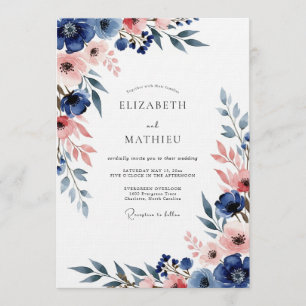 Navy & Blush Floral Romance Wedding Invitation