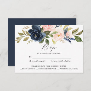 Navy Blush Floral RSVP Reply Card