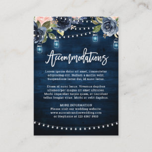Navy Blush Floral Rustic String Light Accomodation Enclosure Card