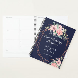 Navy Blush Floral Watercolor Geometric Wedding Planner