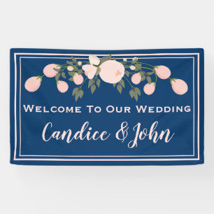 Navy Blush Floral Wedding Banner
