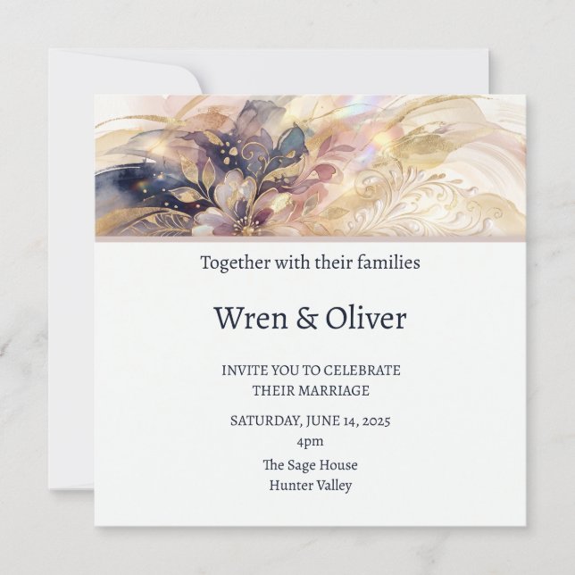 Navy Blush Floral Wedding Invitation (Front)