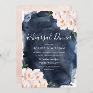 Navy & Blush Floral Wedding Rehearsal Dinner Invitation