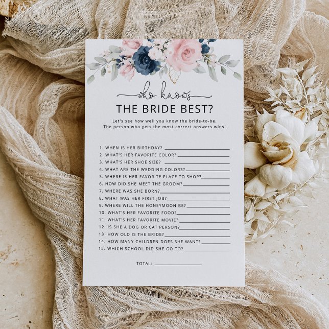 Navy blush floral Who knows the bride best game (Creator Uploaded)