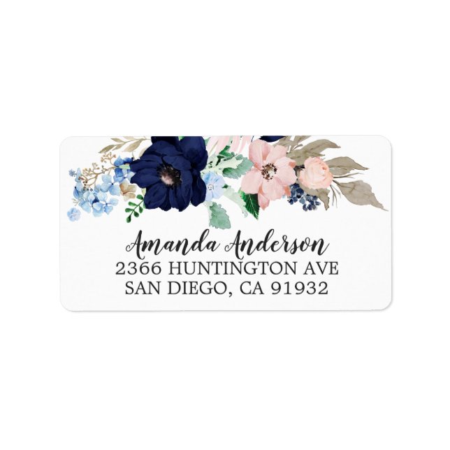 Navy & Blush Flowers Bridal Shower Labels (Front)