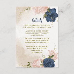 navy blush flowers green leaves enclosure card