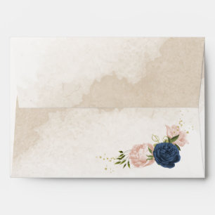 navy blush flowers green leaves wedding envelope
