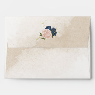 navy blush flowers green leaves wedding envelope