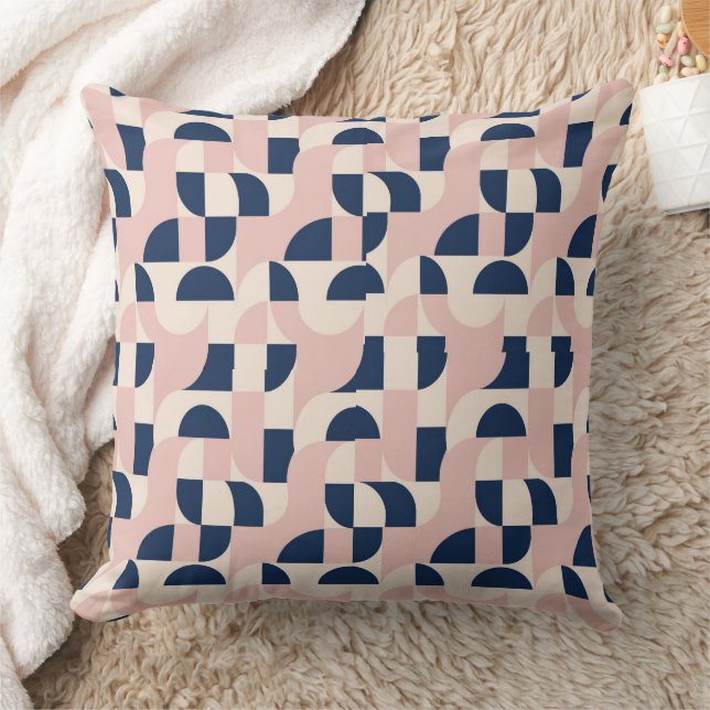 Navy Blush Geometric Waves Cushion (Blanket)