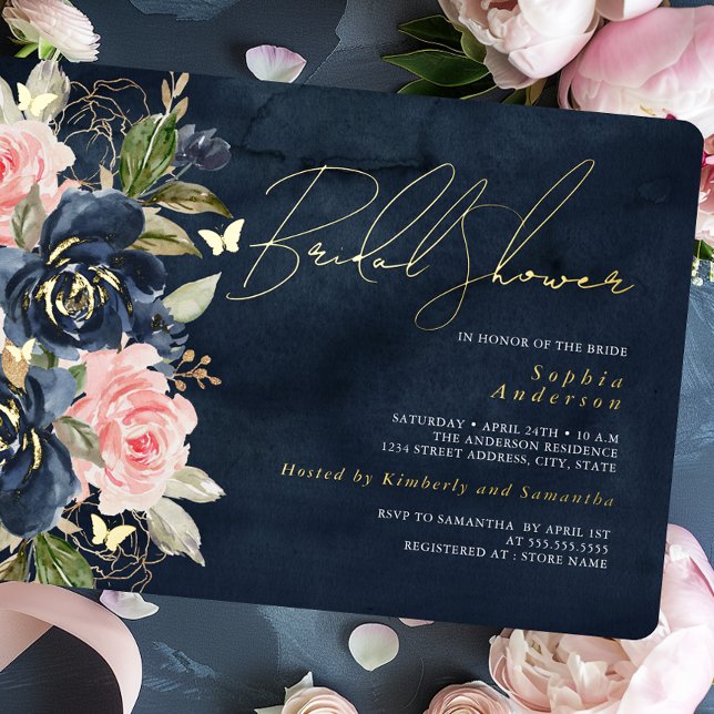 Navy Blush Gold Butterfly Bridal Shower  (Creator Uploaded)