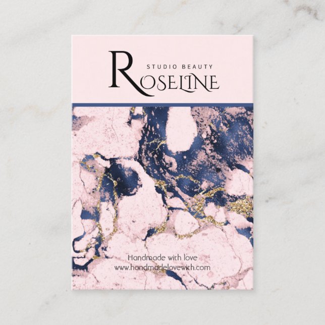 Navy Blush Gold Pink Marble Jewlery Display Business Card (Front)
