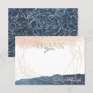 Navy Blush Gold Thank you note card