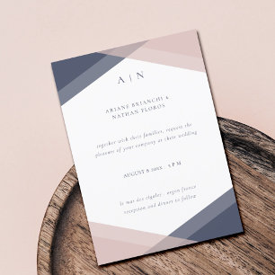 Navy & Blush Modern Monogram Geometric Wedding Invitation