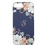 Navy Blush Pink Blue Floral Personalised