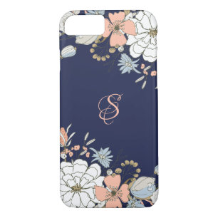 Navy Blush Pink Blue Floral Personalised Case-Mate iPhone Case
