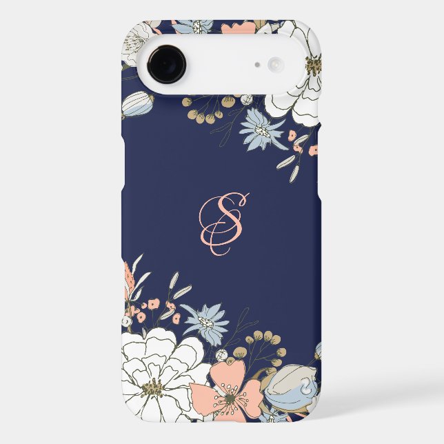 Navy Blush Pink Blue Floral Personalised Case-Mate iPhone Case (Back)