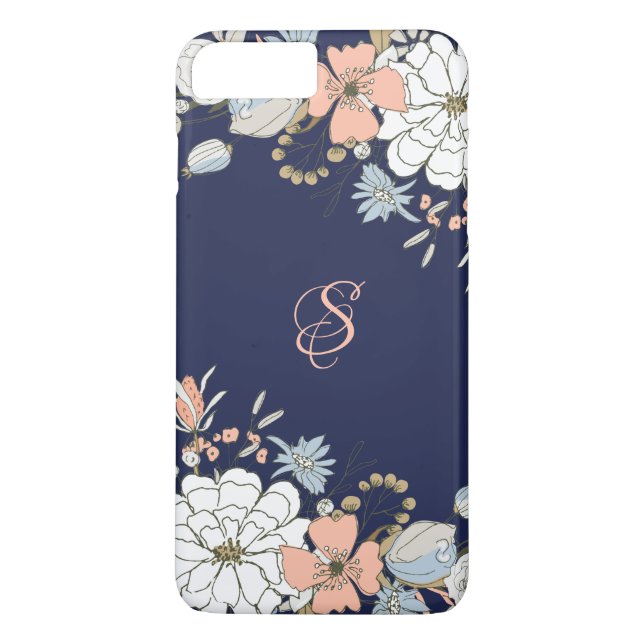 Navy Blush Pink Blue Floral Personalised Case-Mate iPhone Case (Back)