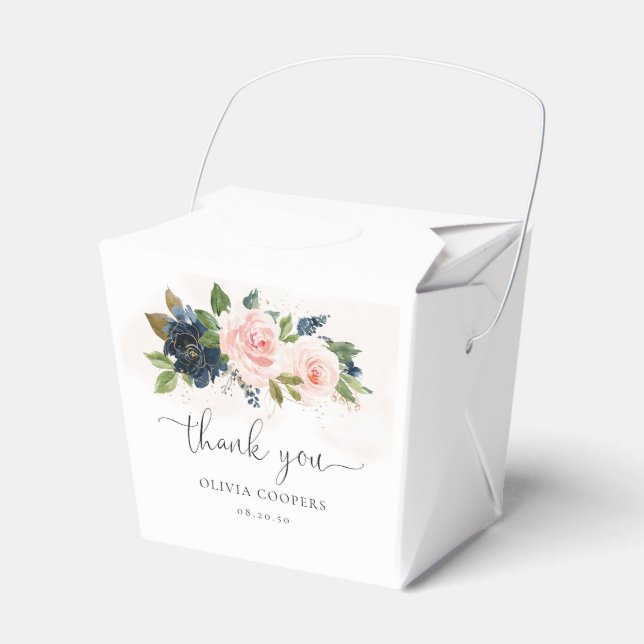 Navy & Blush Pink Floral Baby Shower Favour Box (Front Side)