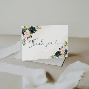 Navy & Blush Pink Floral Baby Shower  Thank You Card