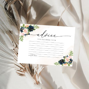 Navy & Blush Pink Floral Bridal Shower Advice Card