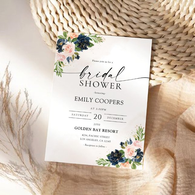 Navy & Blush Pink Floral Bridal Shower Invitation (Creator Uploaded)