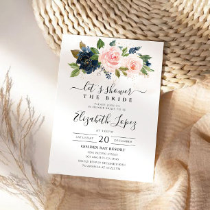 Navy & Blush Pink Floral Bridal Shower Invitation
