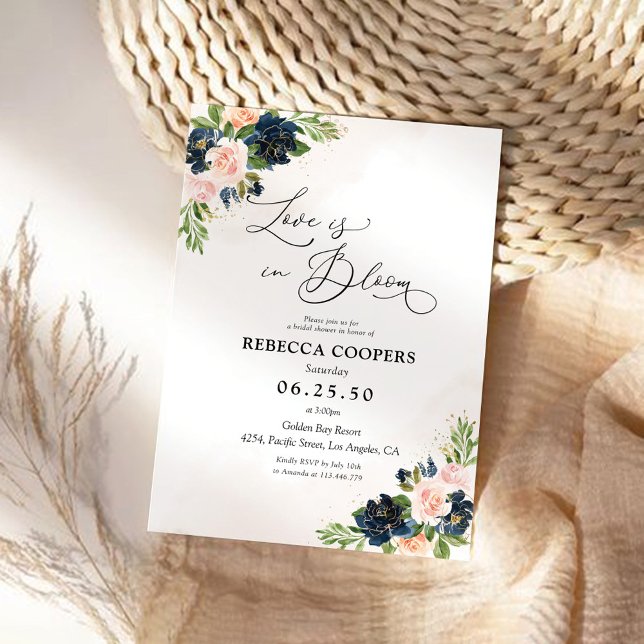 Navy & Blush Pink Floral Bridal Shower Invitation (Creator Uploaded)