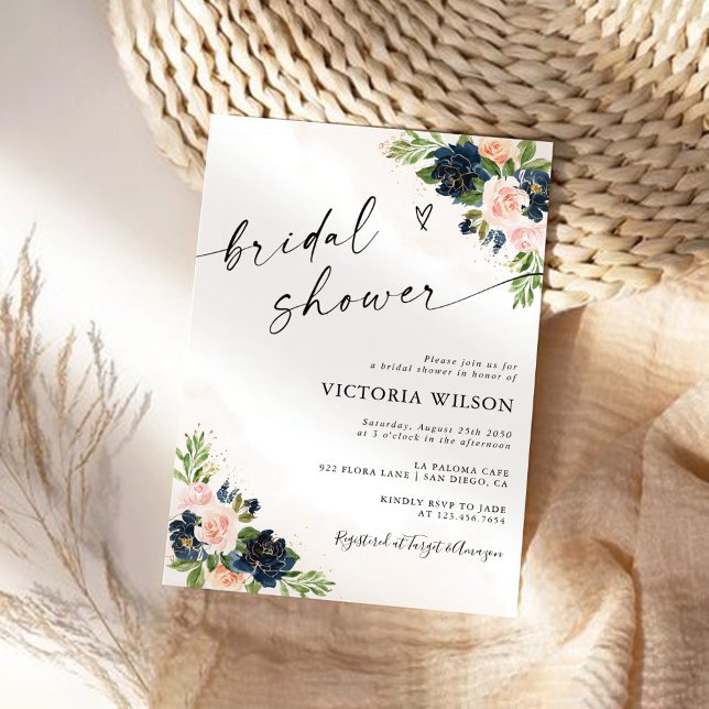 Navy & Blush Pink Floral Bridal Shower Invitation (Creator Uploaded)