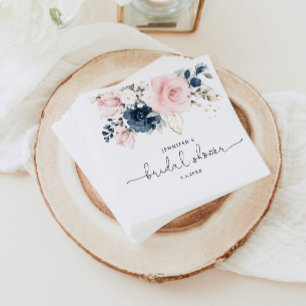 Navy blush pink floral bridal shower napkin