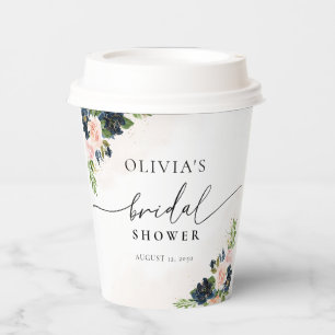 Navy & Blush Pink Floral Bridal Shower Paper Cup