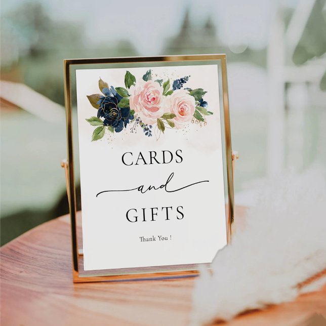Navy & Blush Pink Floral Cards and Gifts Sign (Creator Uploaded)