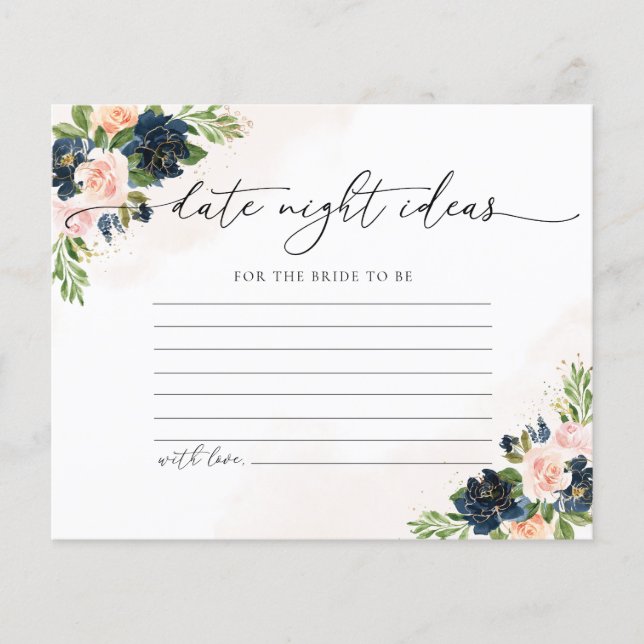 Navy & Blush Pink Floral Date Night Ideas Card (Front)