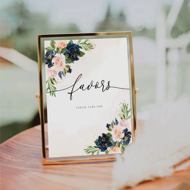 Navy & Blush Pink Floral Favours Sign (Creator Uploaded)