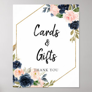 Navy Blush Pink Floral Frame Cards and Gifts Sign