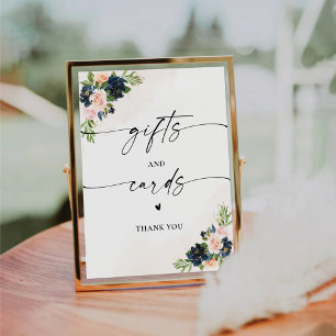 Navy & Blush Pink Floral Gifts and Cards Sign