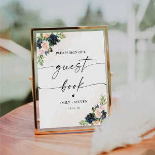 Navy & Blush Pink Floral Guest Book Sign