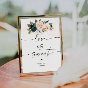 Navy & Blush Pink Floral Love Is Sweet Sign