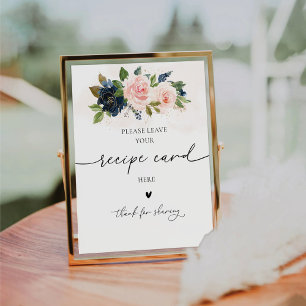 Navy & Blush Pink Floral Recipe Card Sign