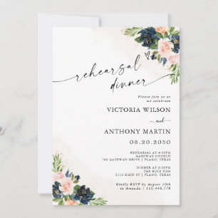 Navy & Blush Pink Floral Rehearsal Dinner Invitation