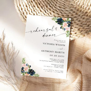 Navy & Blush Pink Floral Rehearsal Dinner Invitation