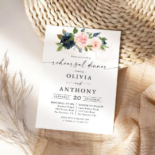 Navy & Blush Pink Floral Rehearsal Dinner Invitation