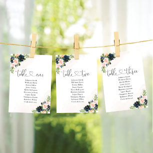 Navy & Blush Pink Floral Table Seating Chart Card