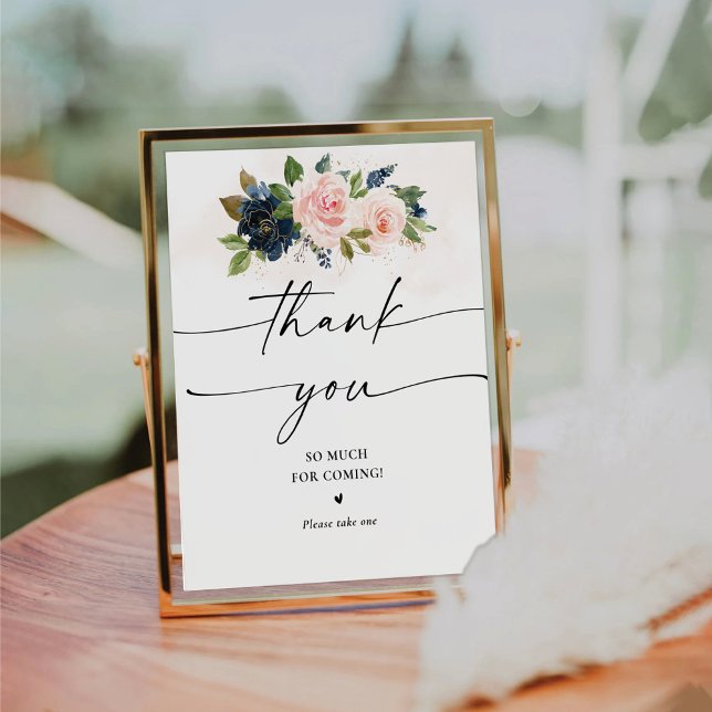 Navy & Blush Pink Floral Thank You Sign (Creator Uploaded)