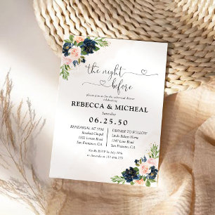 Navy & Blush Pink Floral The Night Before  Invitation