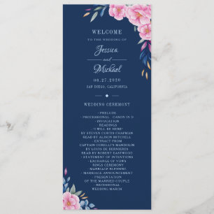 Navy Blush Pink Floral Watercolor Monogram Wedding Programme