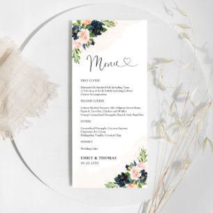 Navy & Blush Pink Floral Wedding Ceremony Menu