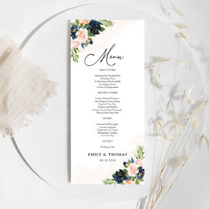 Navy & Blush Pink Floral Wedding Ceremony Menu
