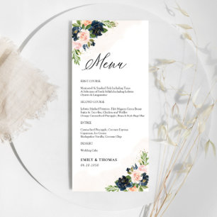 Navy & Blush Pink Floral Wedding Ceremony Menu