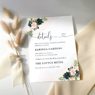 Navy & Blush Pink Floral Wedding Details Card