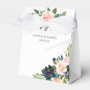 Navy & Blush Pink Floral Wedding Favour Box